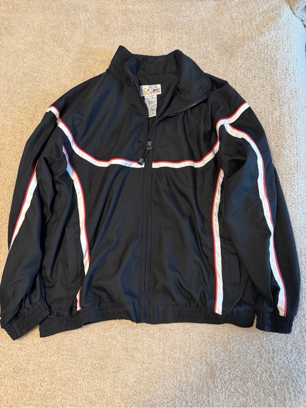 Vintage C.A. Sport Rousso Full Zip Track Jacket Black Red White Size Large